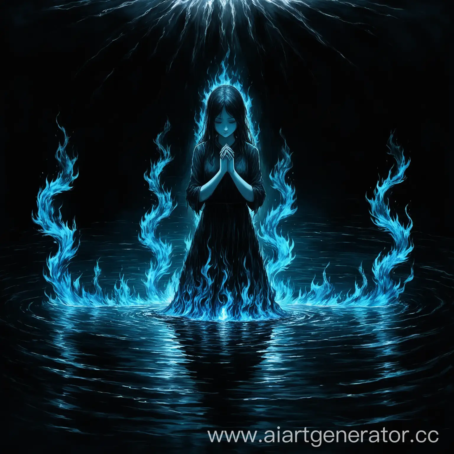 Fiery-Spirit-Girl-in-Endless-Watery-Darkness