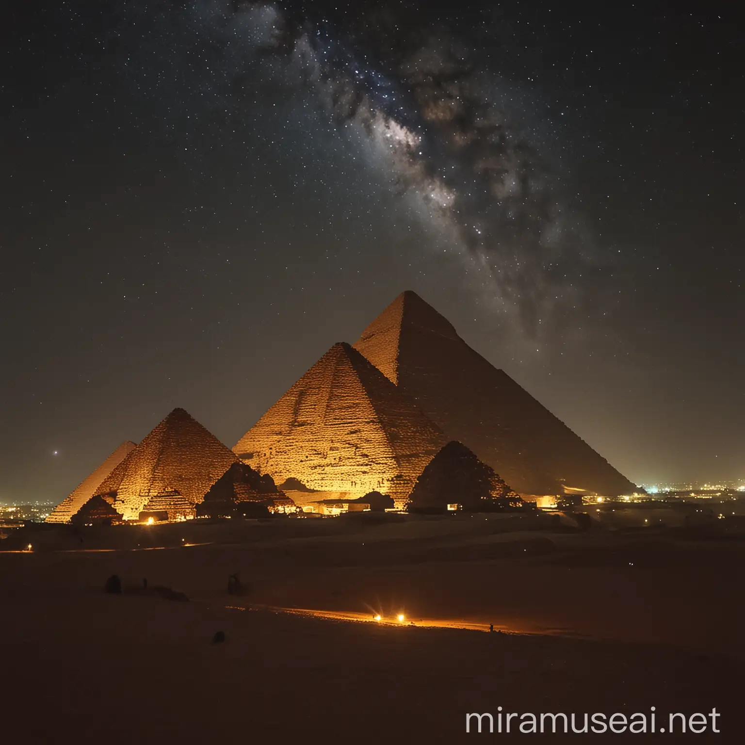 Majestic Great Pyramids Illuminated by Night