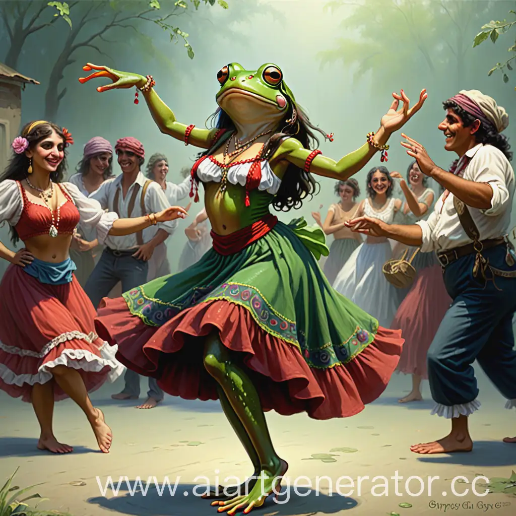 Gypsy-Girl-Dancing-with-Frog-Companion-in-Enchanted-Forest