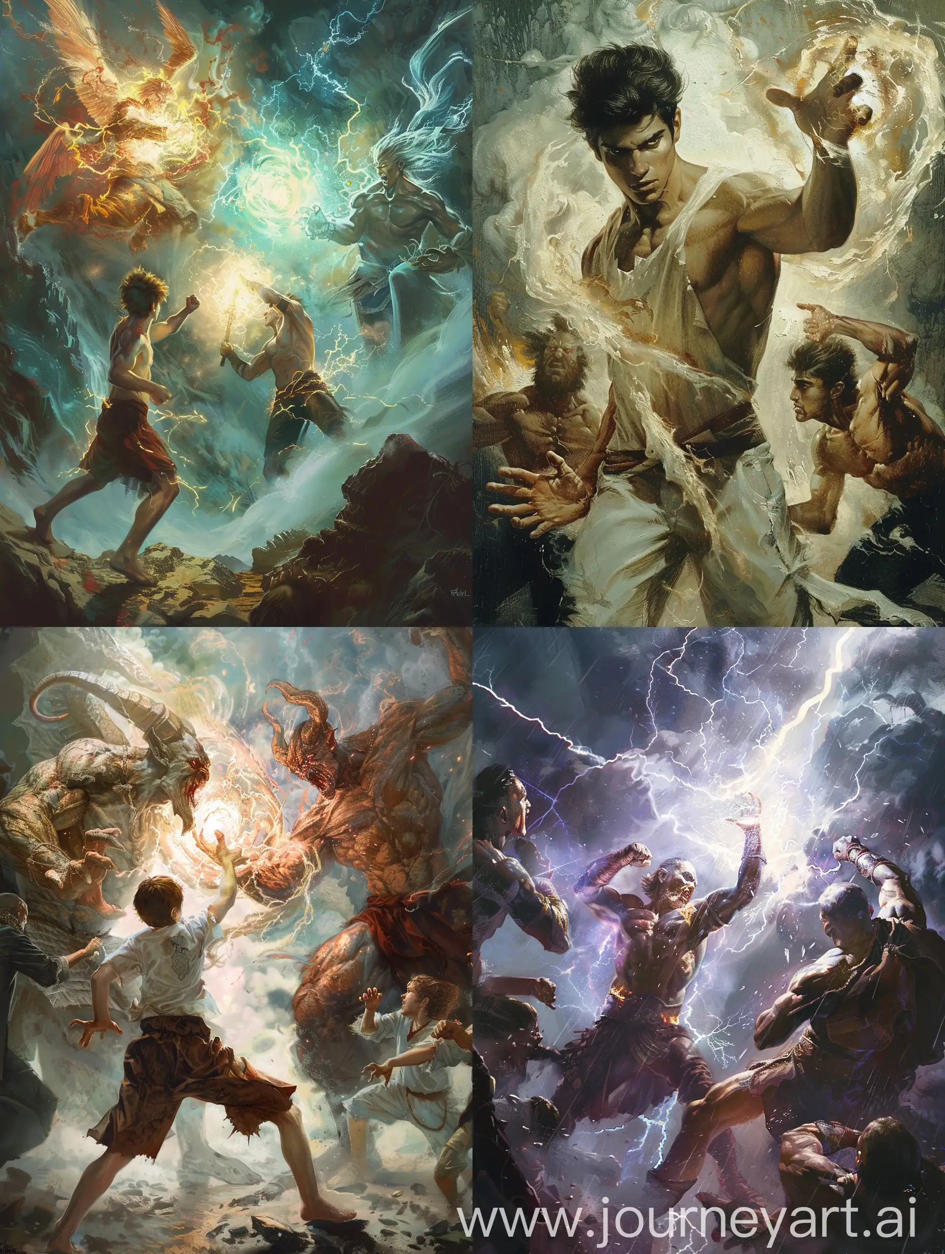 Young-Man-Battling-Four-Gods-with-Mighty-Power