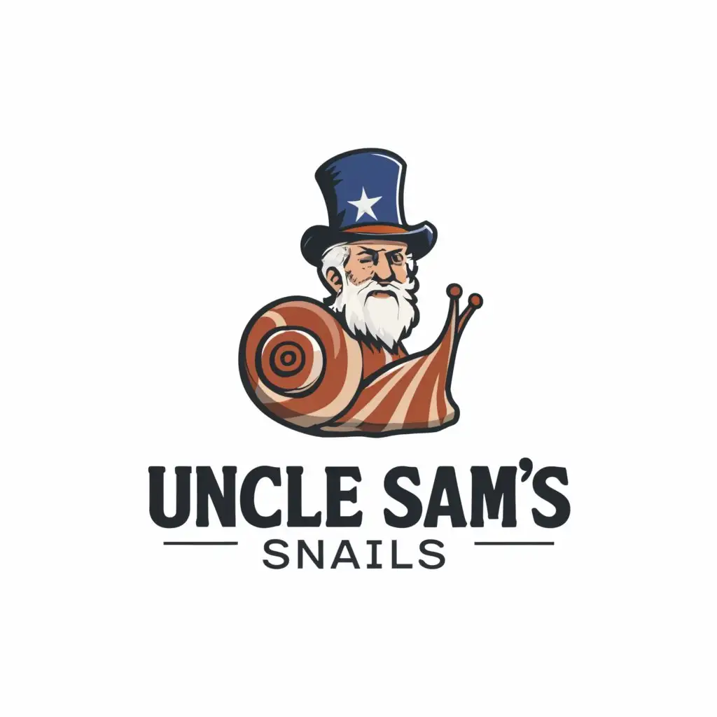 a logo design,with the text "Uncle Sam’s Snails", main symbol:Uncle Sam, Mystery Snail,Moderate,be used in Animals Pets industry,clear background