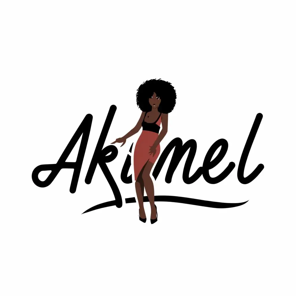a logo design,with the text "Akimel", main symbol:pretty black girl fashion based,Moderate,be used in Retail industry,clear background