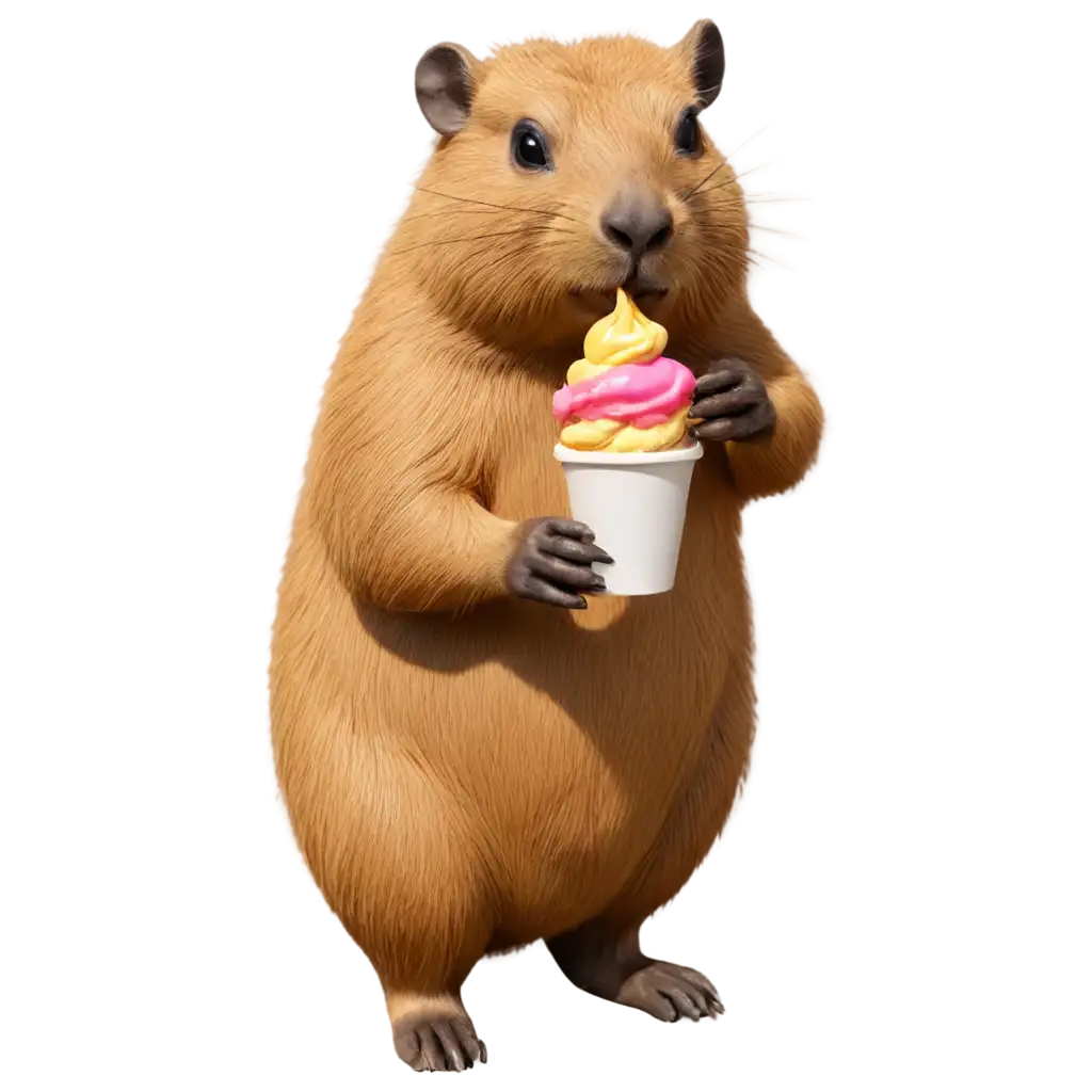 PNG-Image-of-Capybara-Eating-Ice-Cream-Adorable-Wildlife-Illustration