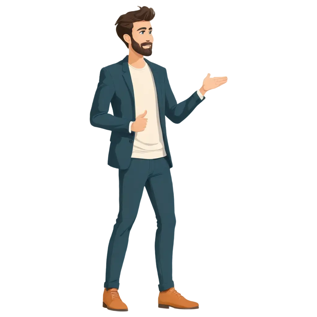 Cartoon-Style-MBTI-Illustration-Man-Standing-and-Speaking-on-Stage-PNG