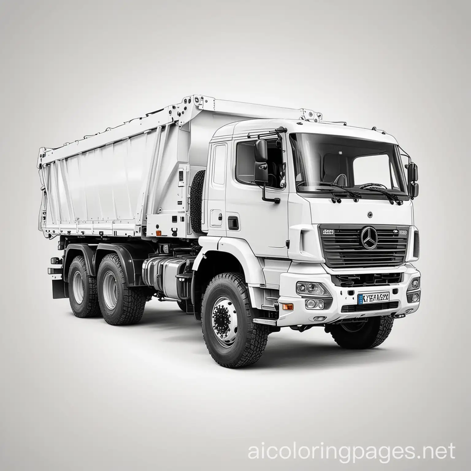 German thw truck, Coloring Page, black and white, line art, white background, Simplicity, Ample White Space. The background of the coloring page is plain white to make it easy for young children to color within the lines. The outlines of all the subjects are easy to distinguish, making it simple for kids to color without too much difficulty