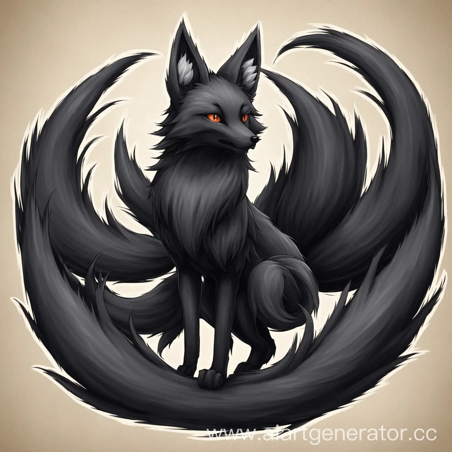 Black-NineTailed-Fox-with-a-Tail-in-Ear