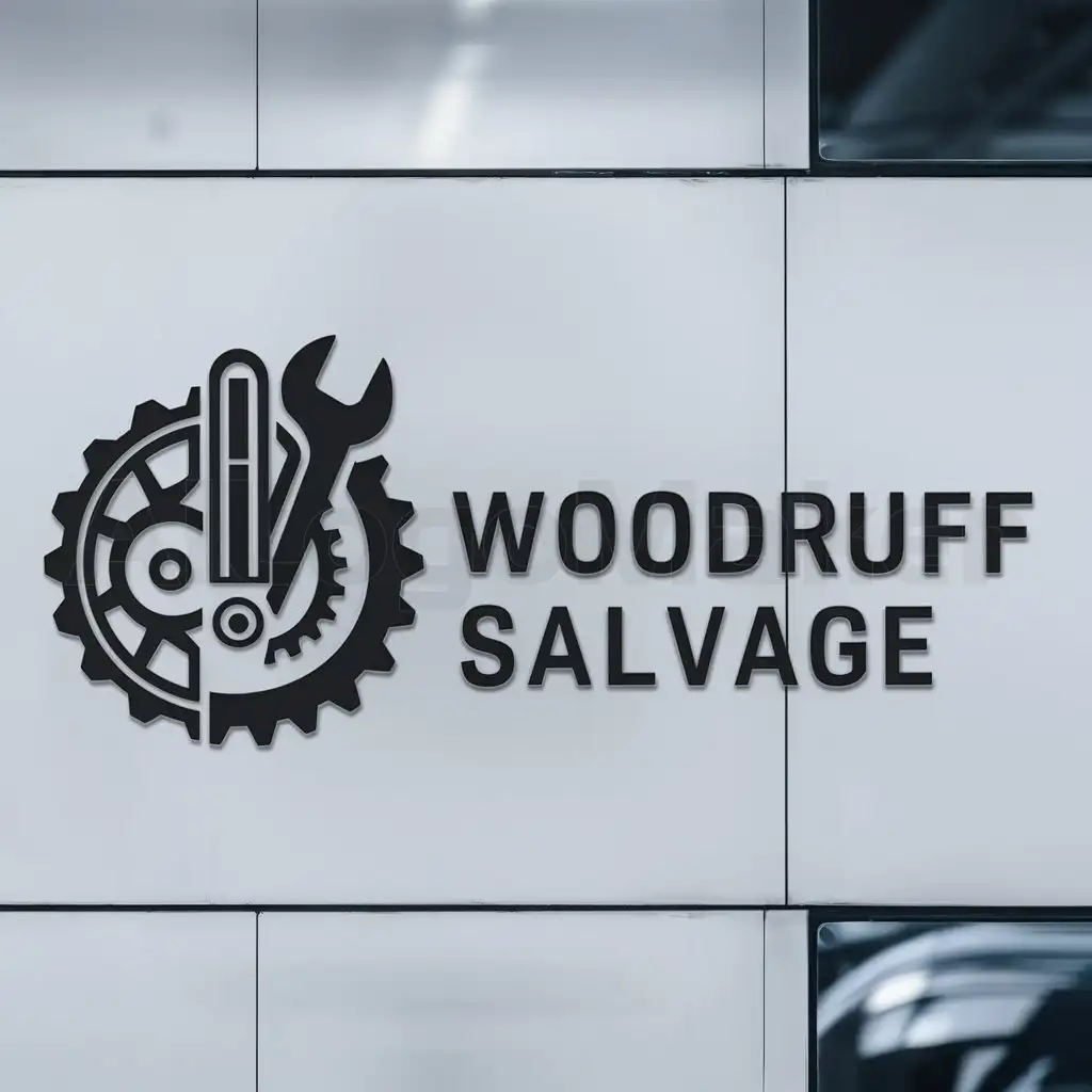 a logo design,with the text "Woodruff Salvage", main symbol:TOOLS CAR PARTS,Moderate,be used in Automotive industry,clear background