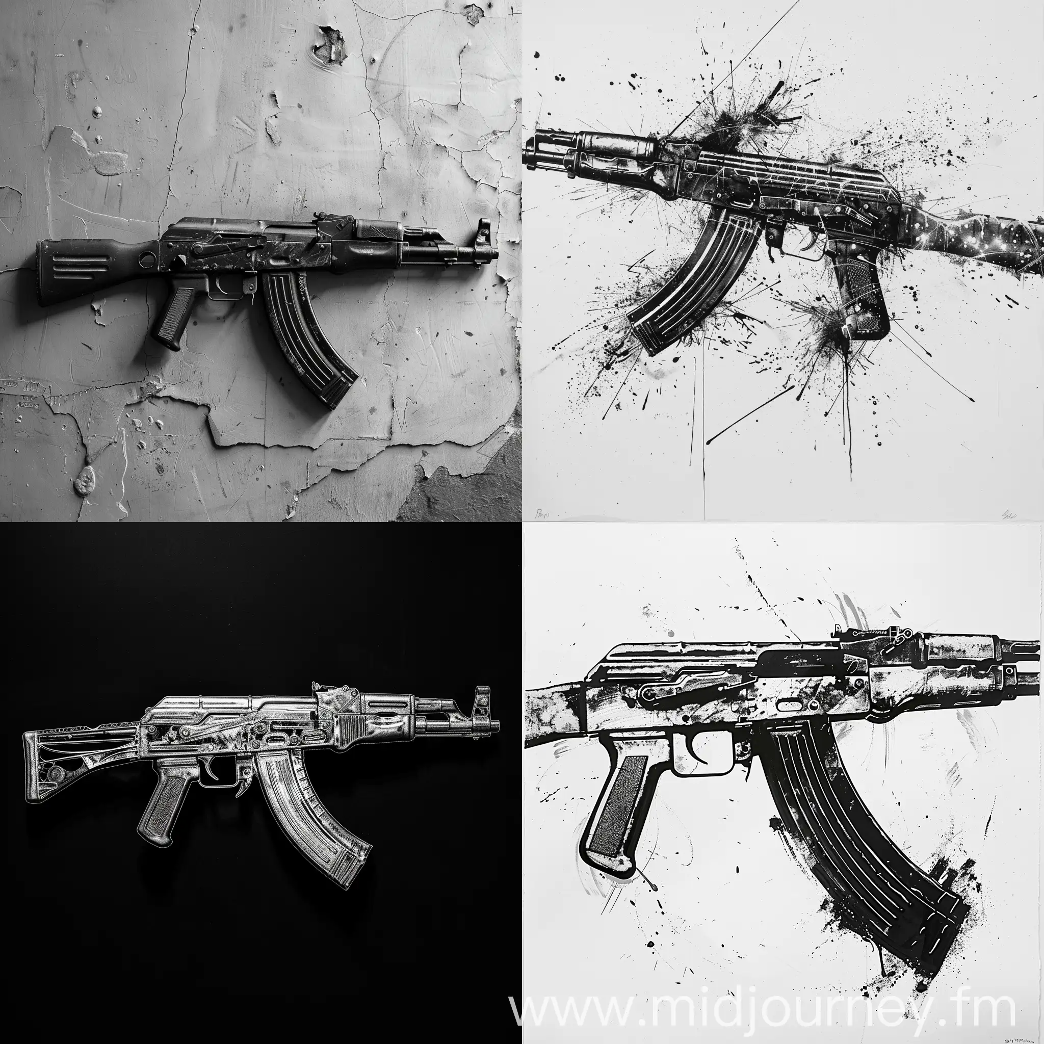 Black and White AK47 Gun Artwork | JourneyArt