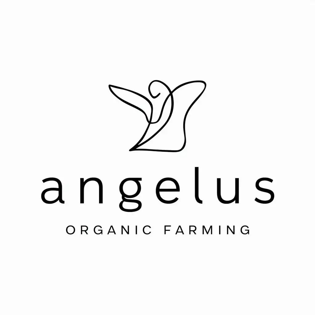 a logo design,with the text "ANGELUS", main symbol:onelinedrawing art representing an angel. a combination logo that balances modern and minimalist design styles. The logo should be versatile enough to be used across both digital and print mediums. Business name it is ANGELUS. We are organic (Bio) farmers and our product come in total respect with the nature and the animals. Our main product is wine and restaurant. So, will give you a bit of our inner desire for simplicity and harmony (single line ?).,Minimalistic,be used in wine and restaurant industry,clear background