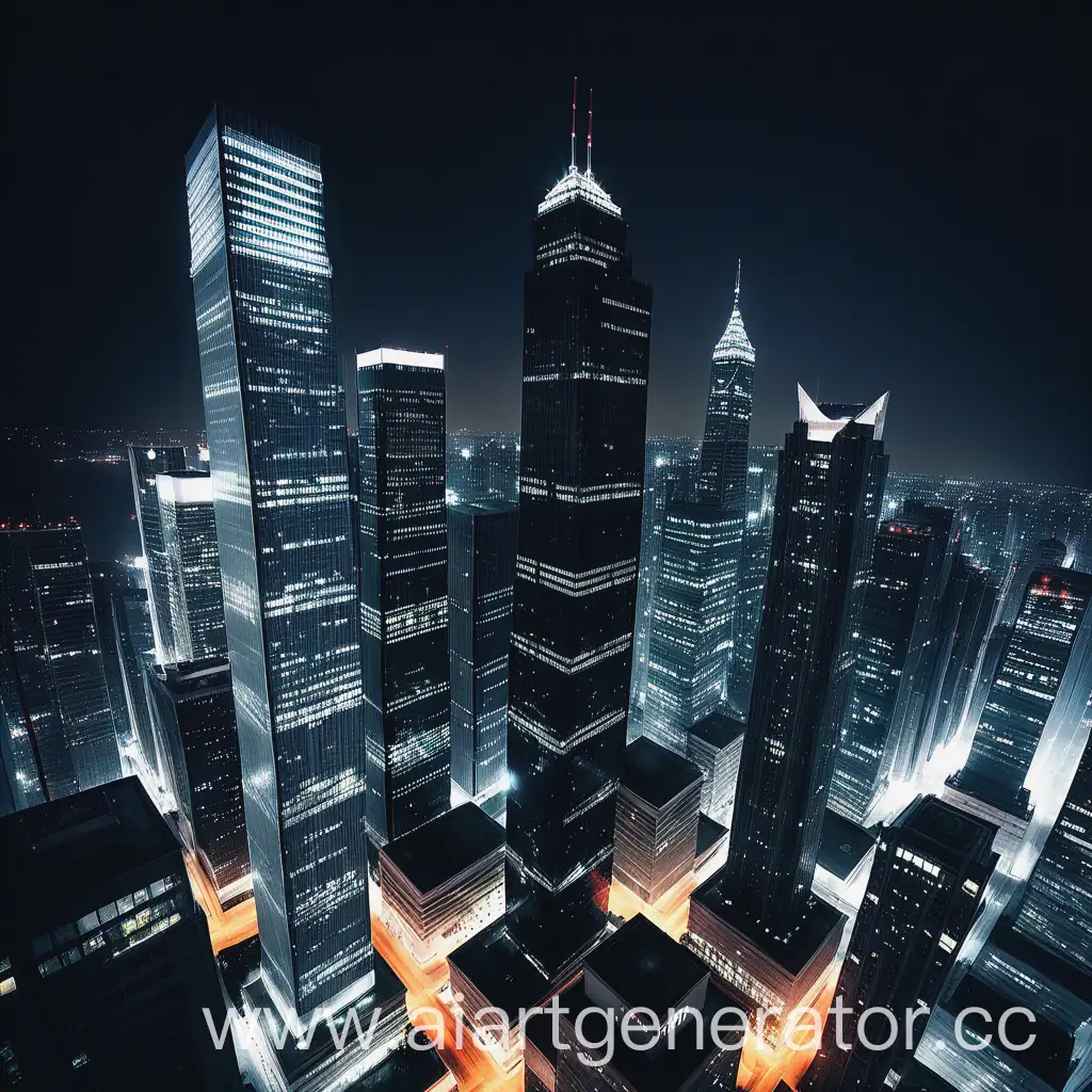 Urban-Cityscape-at-Night-with-Skyscrapers