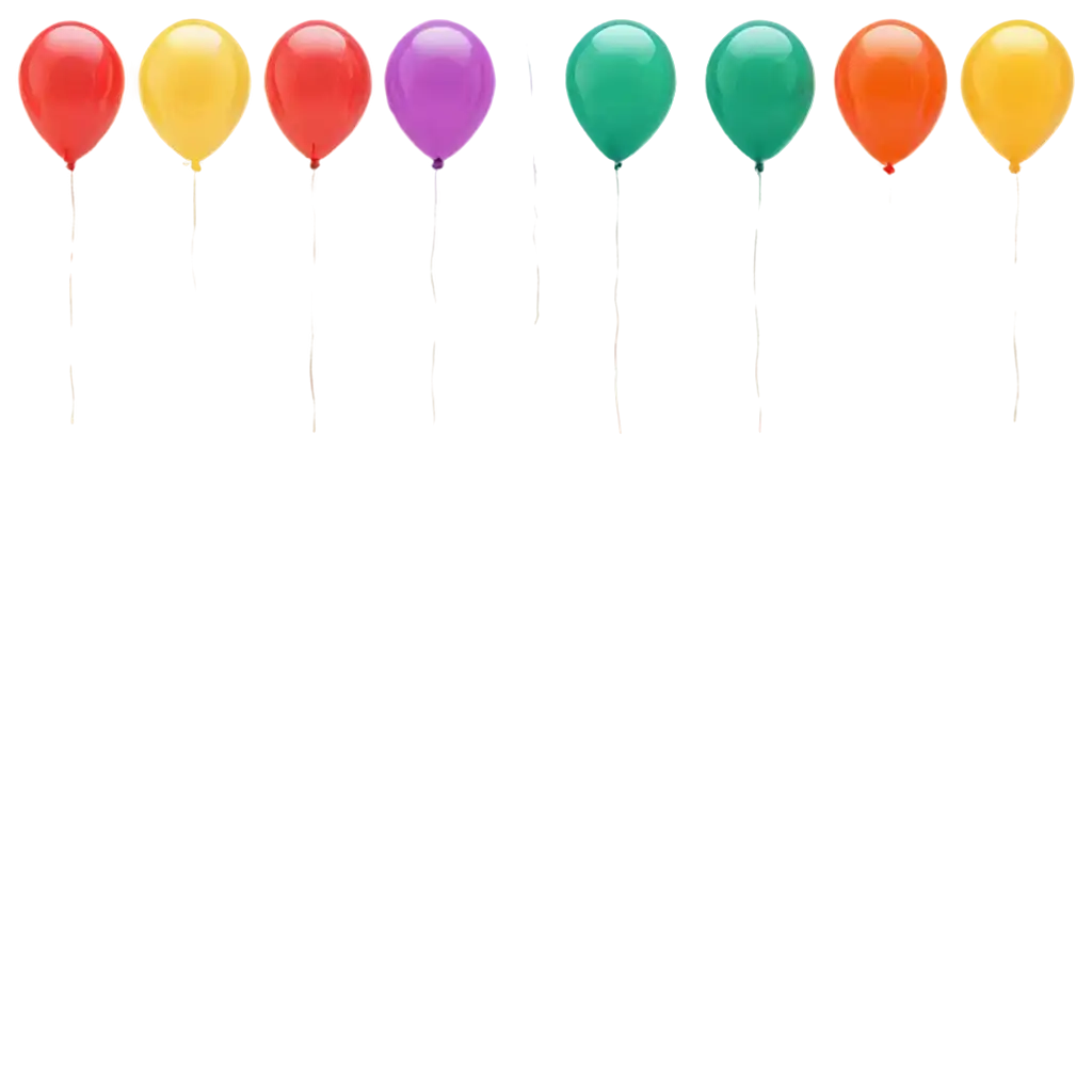 10 balloons in different colors. lined up and separated.