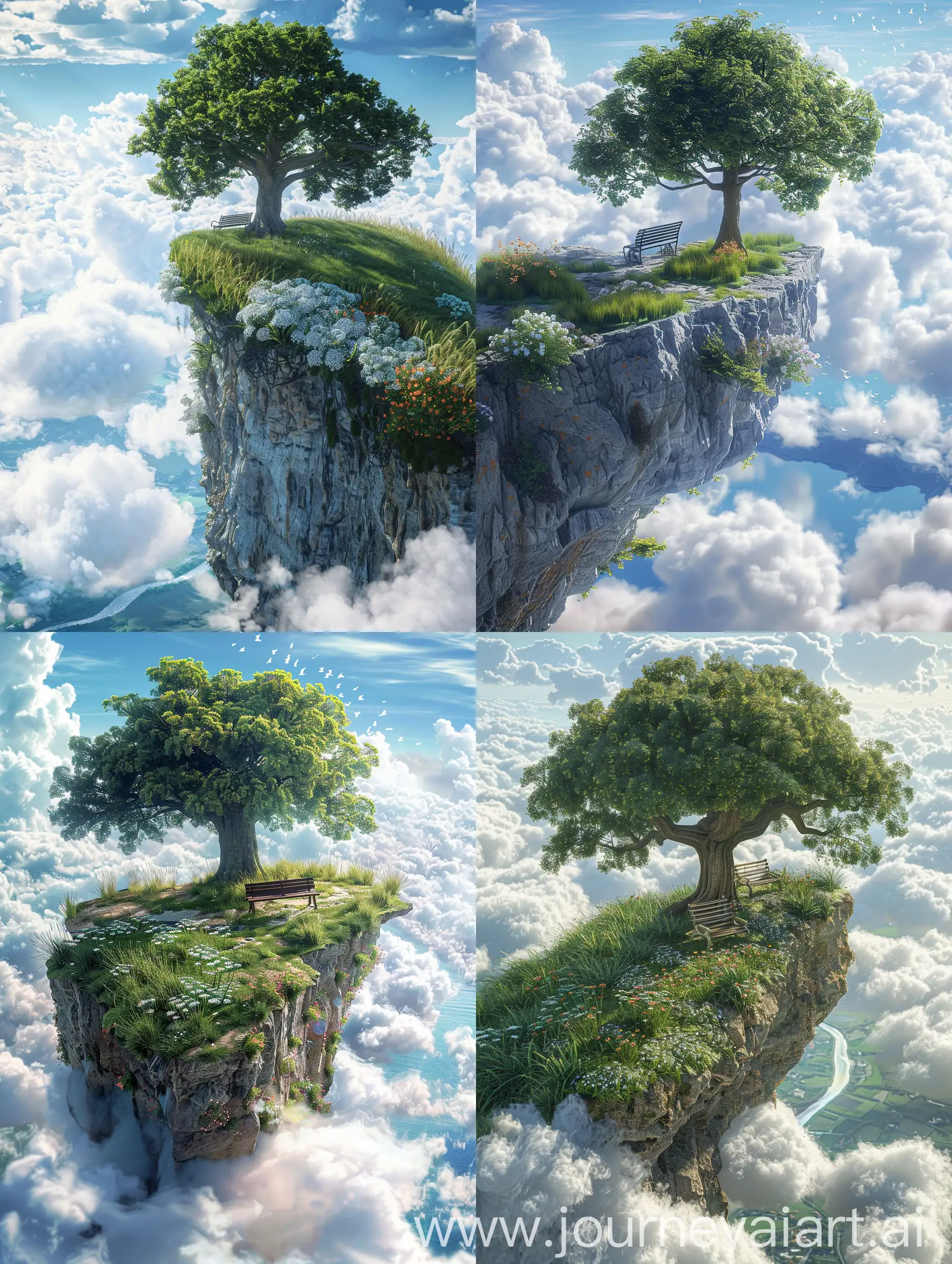 Surreal-High-Cliff-Landscape-with-Oak-Tree-and-Fluffy-Clouds