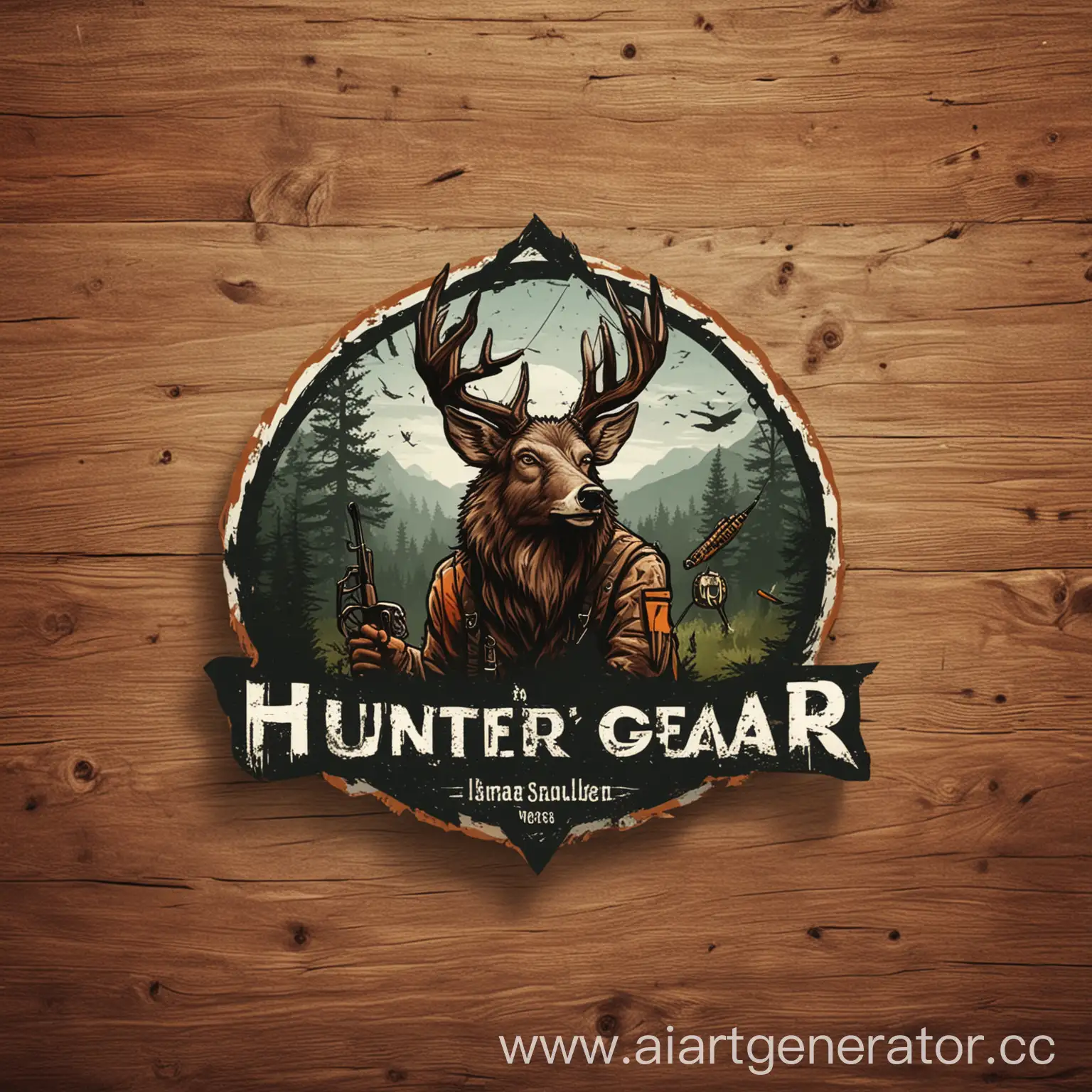 сделай логотип для магазина "охотничьи снасти" с тематикой охоты, рыбалки, активного отдыха