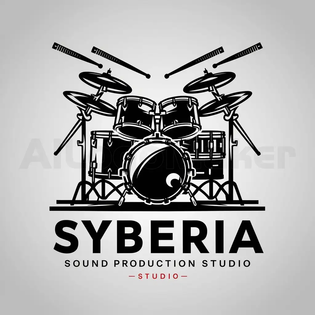 a logo design,with the text "Syberia Sound Production Studio", main symbol:Drum set,complex,clear background