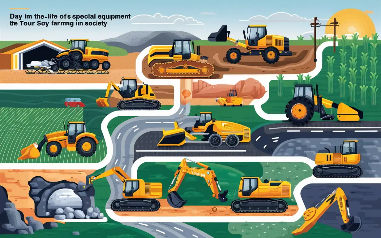 Illustrating-Company-History-Stages-of-Equipment-from-Warehouse-to-Quarry