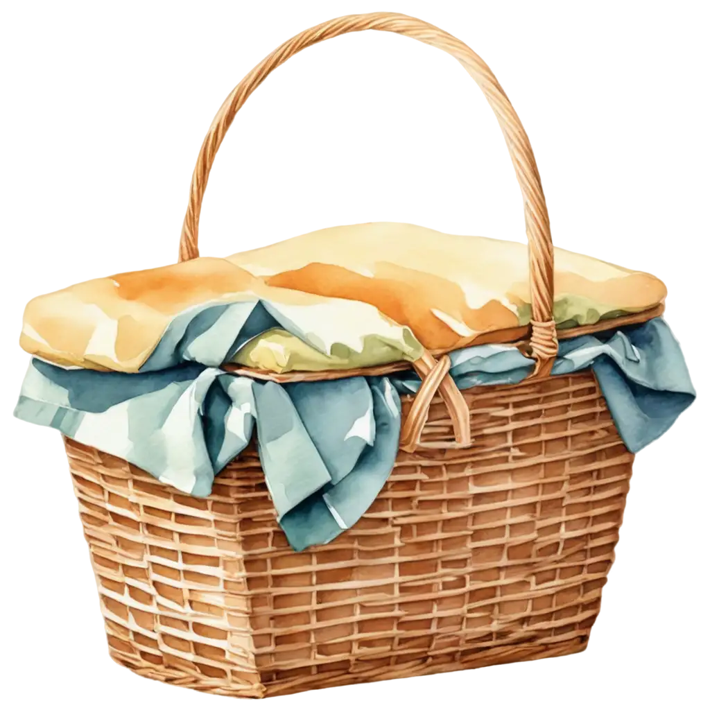 Vibrant-Watercolor-Picnic-Basket-PNG-Illustrating-Serenity-and-Leisure