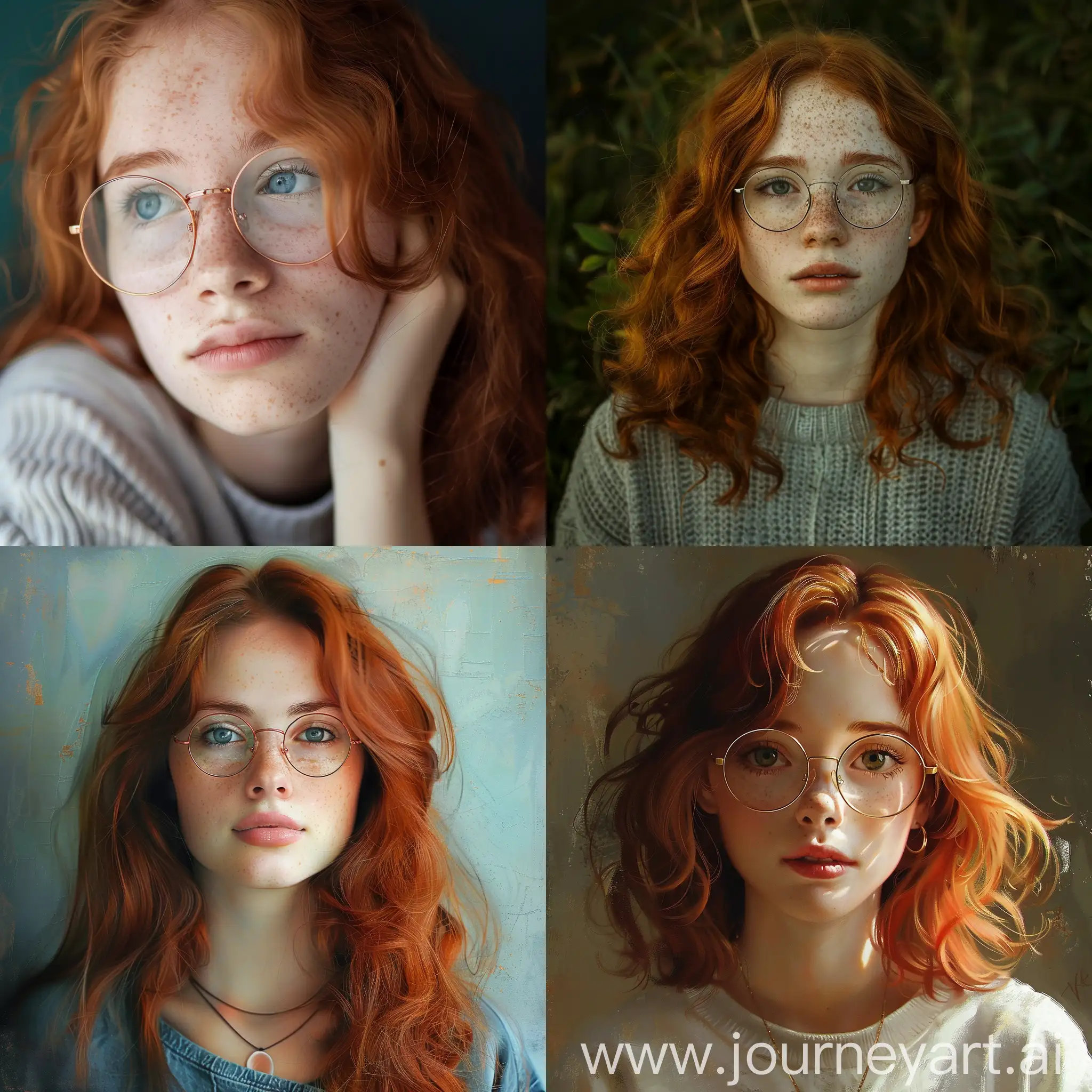 young redhead girl with glasses