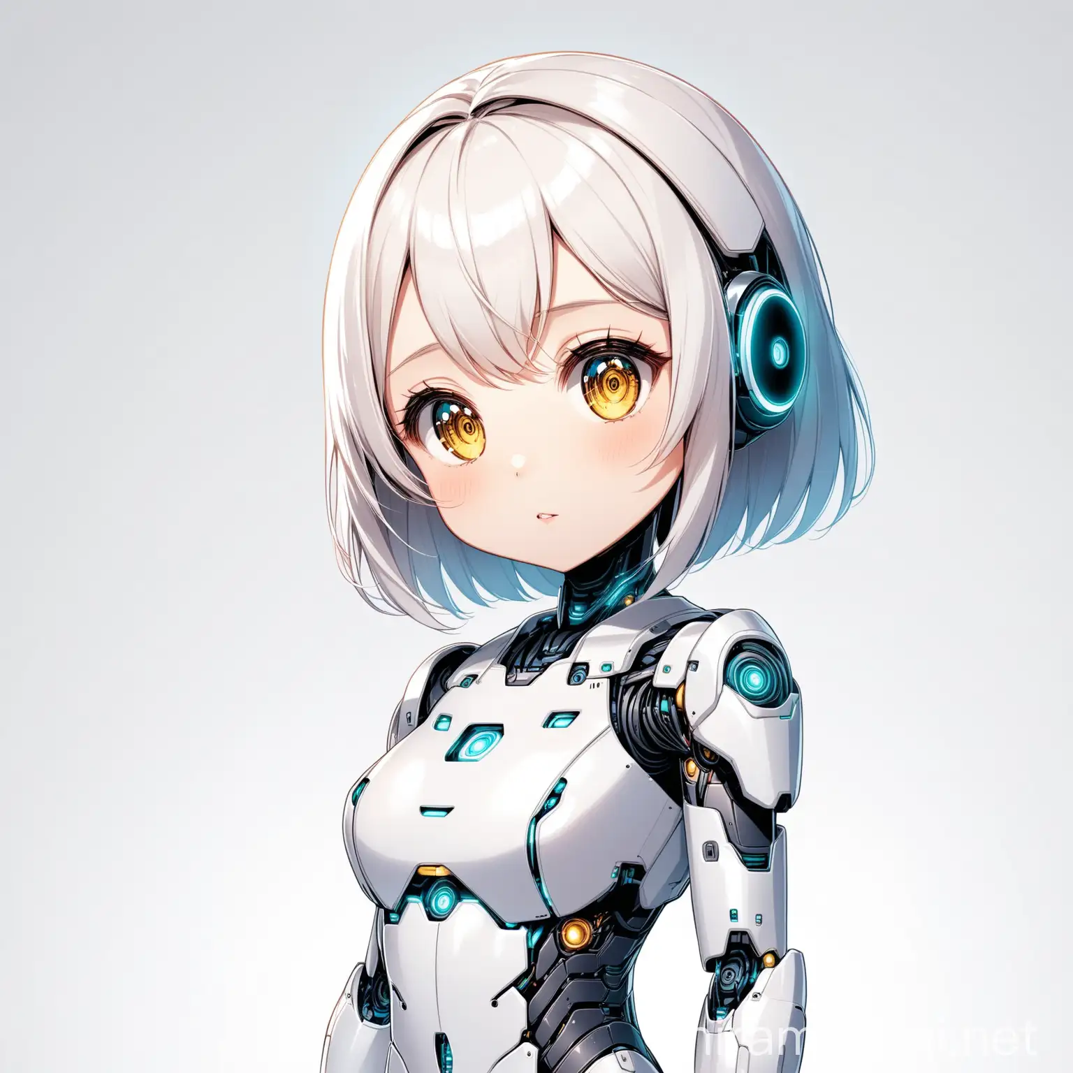 Adorable Girl Robot Poses on Clean White Background