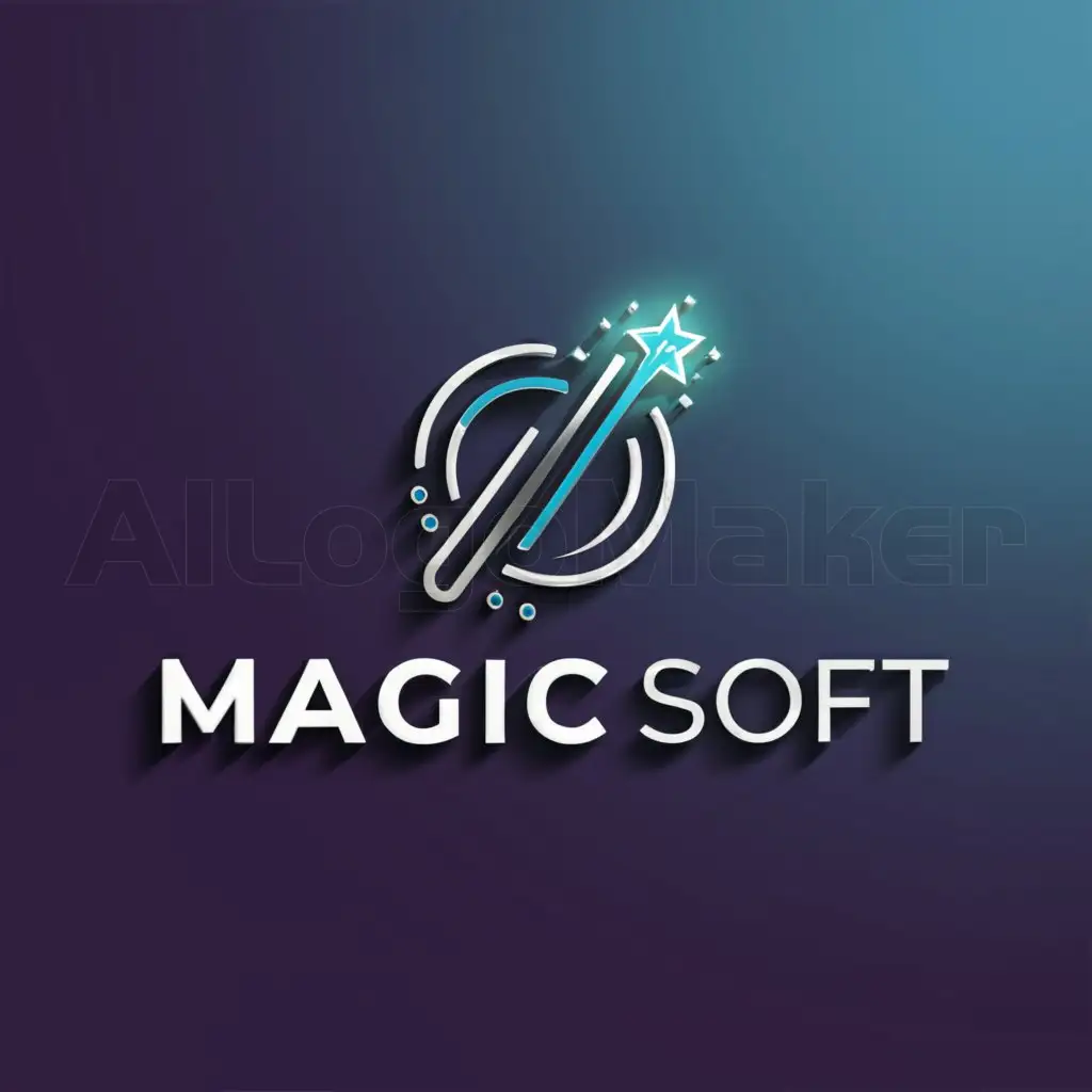 a logo design,with the text 'Magic Soft*, main symbol:Here is an example of how to describe a logo for 'Magic Soft,' a company working in the fields of design, programming, and technology: 

'I want a logo for my company called 'Magic Soft.* We work in the fields of design, programming, and technology. I would like the logo to be simple yet attractive and contemporary. It should reflect innovation and technological advancement. The best colors are blue, white, and gray. I would like there to be a symbol representing magic or magical power, perhaps a magic wand or a wizard's hat. The logo should be adaptable to a variety of sizes and applications, including web, print, and mobile applications.* Remember, this is just an example and you can modify it according to your needs and preferences. The goal is to provide a clear and specific description that can help artificial intelligence create the logo you want.* Moderate,* be used in Technology industry,* clear background 

 I want to show a fusion of magic with programming, design, development and technology 

 I want the design to be three dimensional',Moderate,be used in Technology industry,clear background