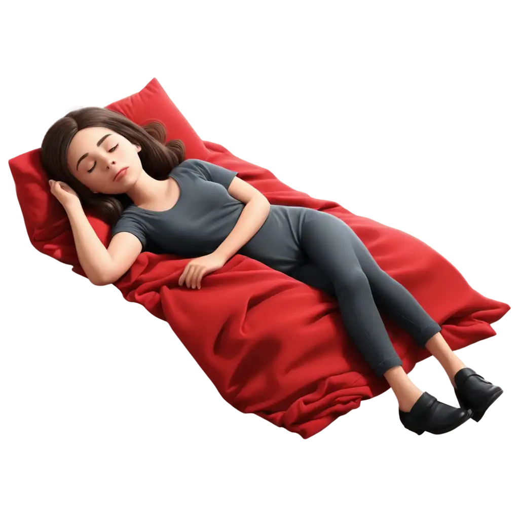 cartoon realistic girl laying down sleeping with a red blankit onto of her 