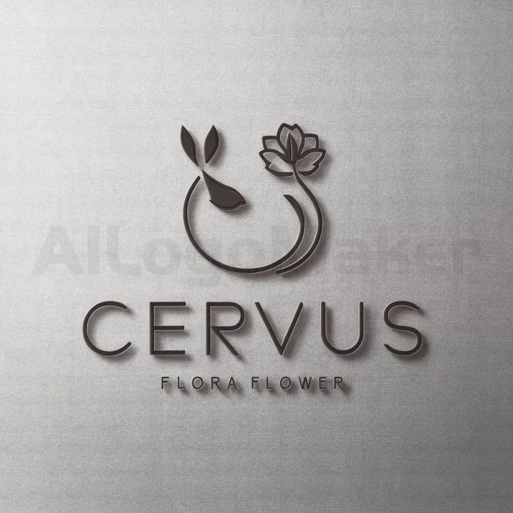 a logo design,with the text "CERVUS", main symbol:doesae and flower,Minimalistic,be used in flowers industry,clear background