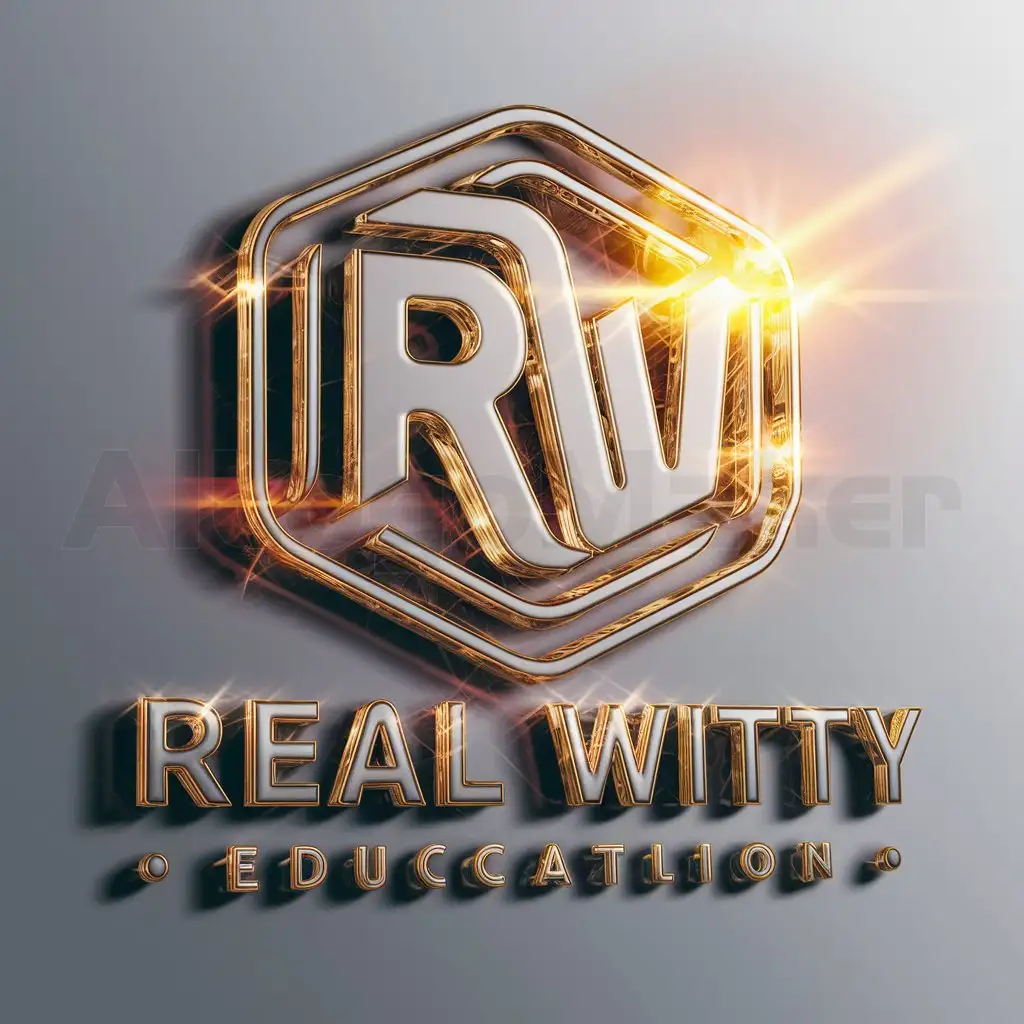 a logo design,with the text "Real Witty", main symbol:Real Witty, high definition 4K, 3D, Logo,complex,be used in Education industry,clear background