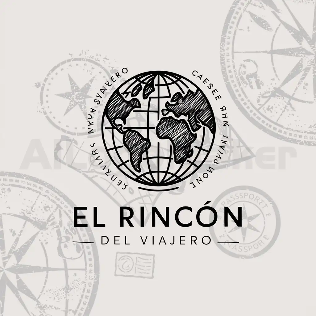 a logo design,with the text "el rincón del viajero", main symbol:ball of the world, travels...,complex,be used in Restaurant industry,clear background
