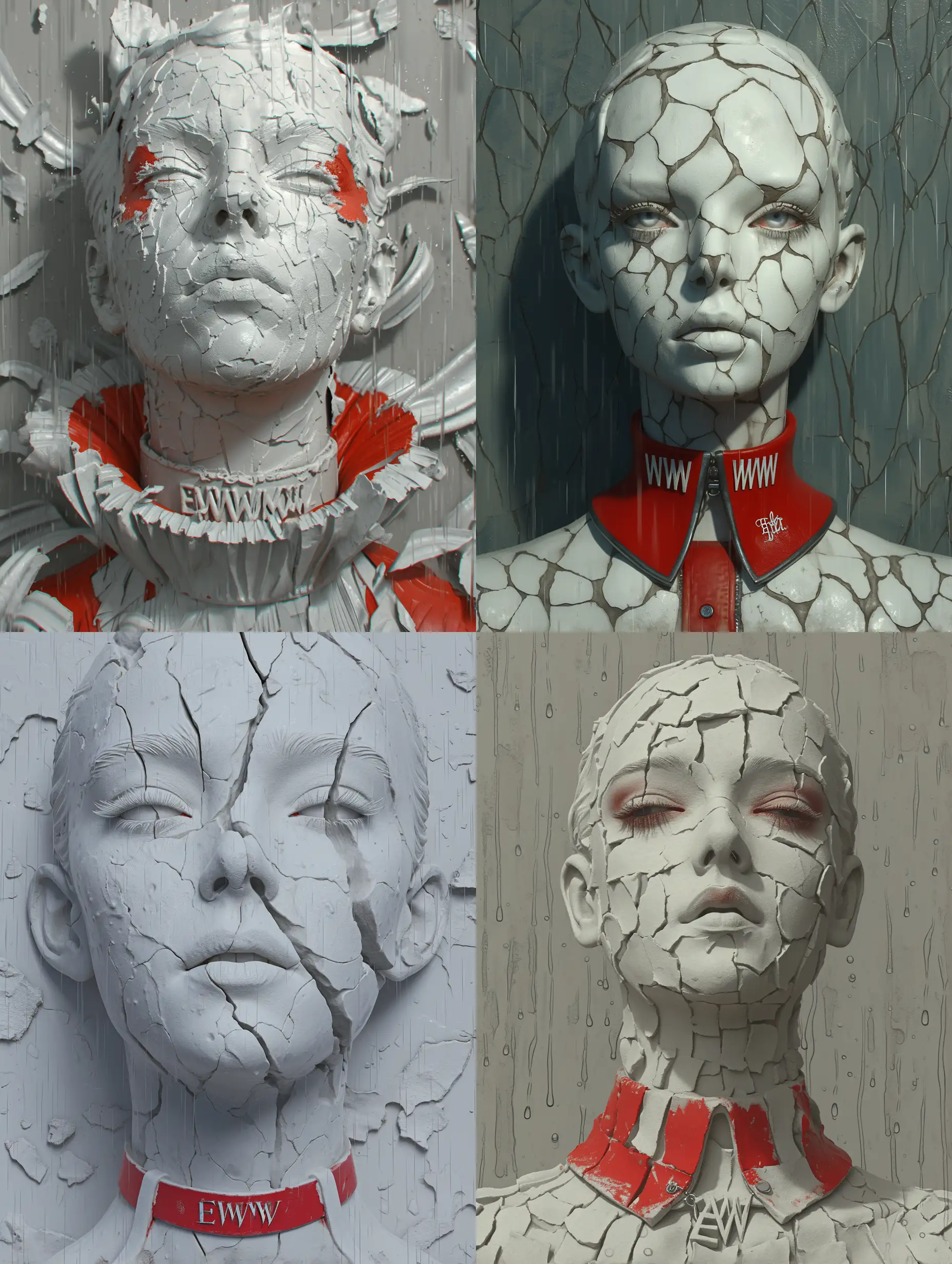 Surreal-Plaster-Sculpture-of-Woman-with-EWW-Collar-in-Daliesque-Style