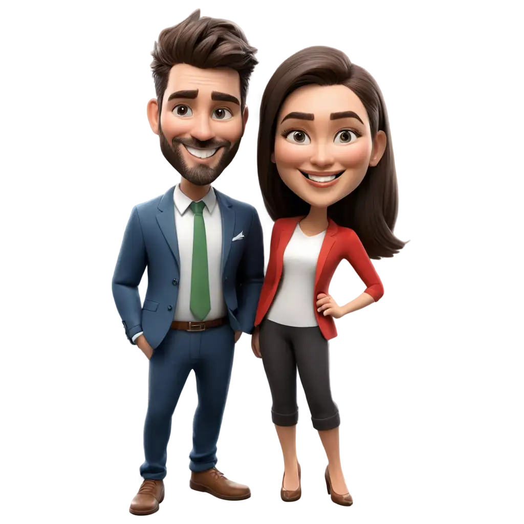 Dynamic-PNG-Caricature-Depicting-a-Playful-Couple-in-Vivid-Detail