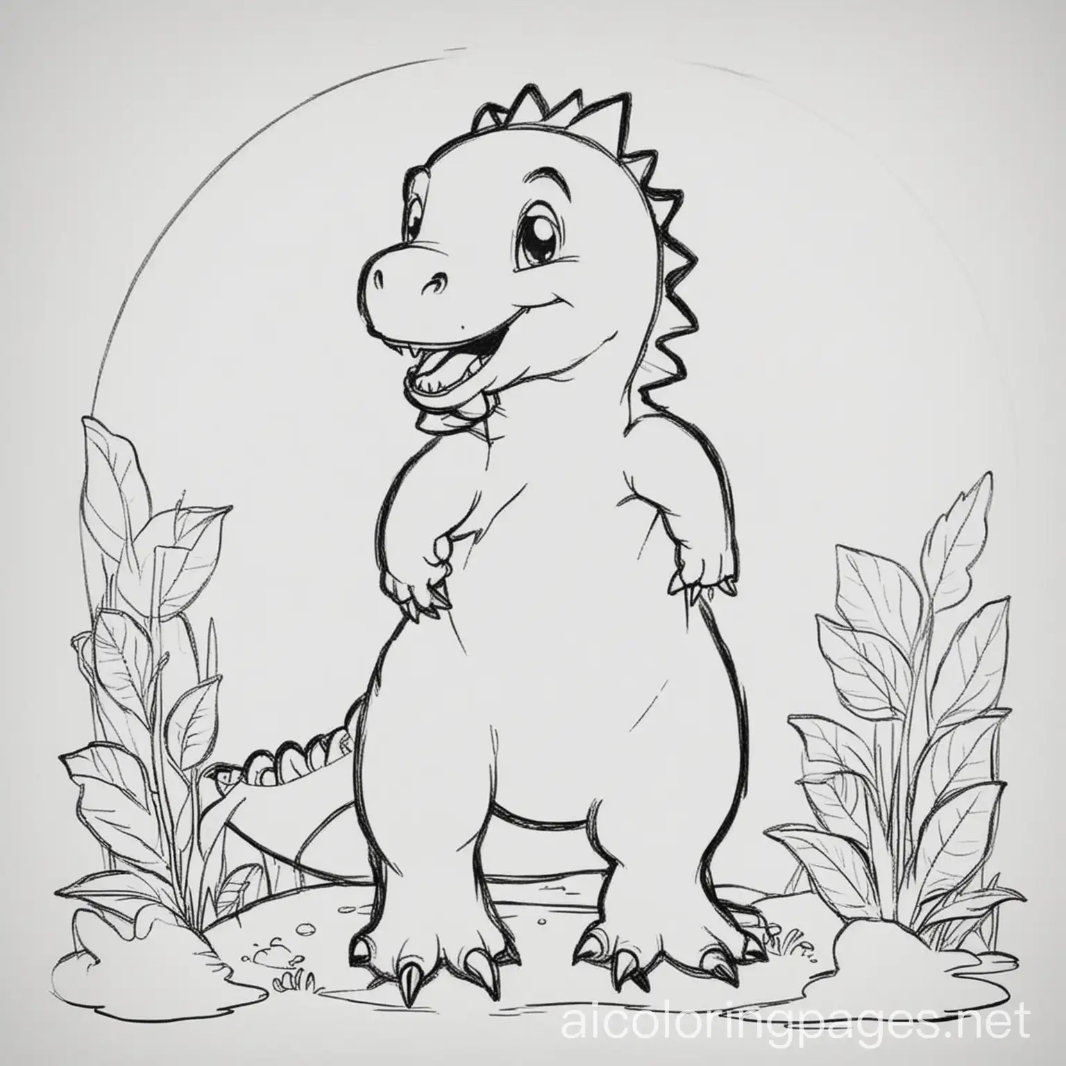 a cute dinosaur , Coloring Page, black and white, line art, white background, Simplicity, bold outline, no shading, Ample White Space. The background of the coloring page is plain white to make it easy for young children to color within the lines. The outlines of all the subjects are easy to distinguish, making it simple for kids to color without too much difficulty, Coloring Page, black and white, line art, white background, Simplicity, Ample White Space. The background of the coloring page is plain white to make it easy for young children to color within the lines. The outlines of all the subjects are easy to distinguish, making it simple for kids to color without too much difficulty, Coloring Page, black and white, line art, white background, Simplicity, Ample White Space. The background of the coloring page is plain white to make it easy for young children to color within the lines. The outlines of all the subjects are easy to distinguish, making it simple for kids to color without too much difficulty