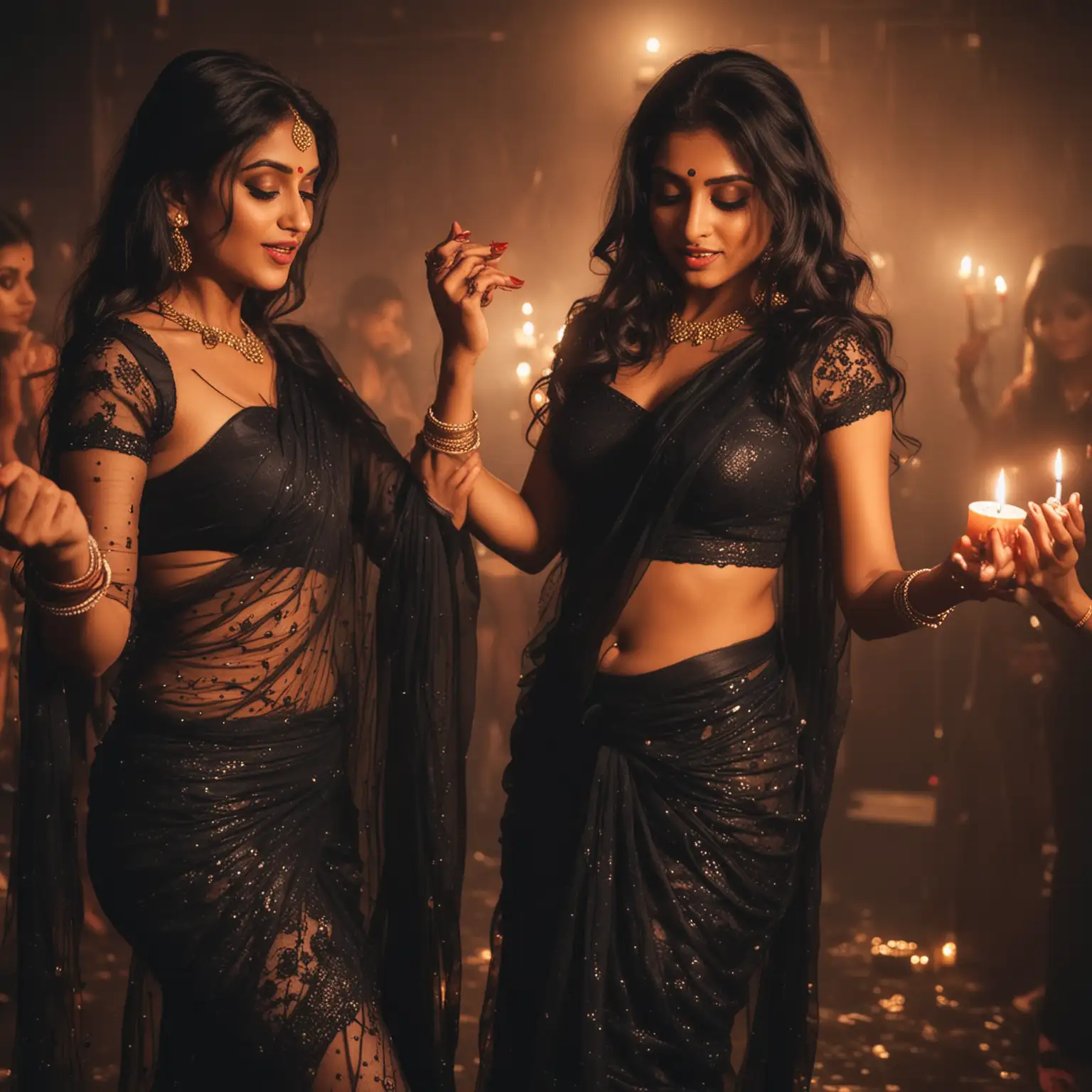 Seductive Night Club Dance Indian Girls in Black Net Sarees | AI Image  Generator