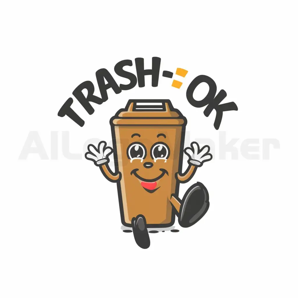 a logo design,with the text "Trash - Ok", main symbol:Trash can with eyes, hands, and feet, smiling,Moderate,be used in Home Family industry,clear background