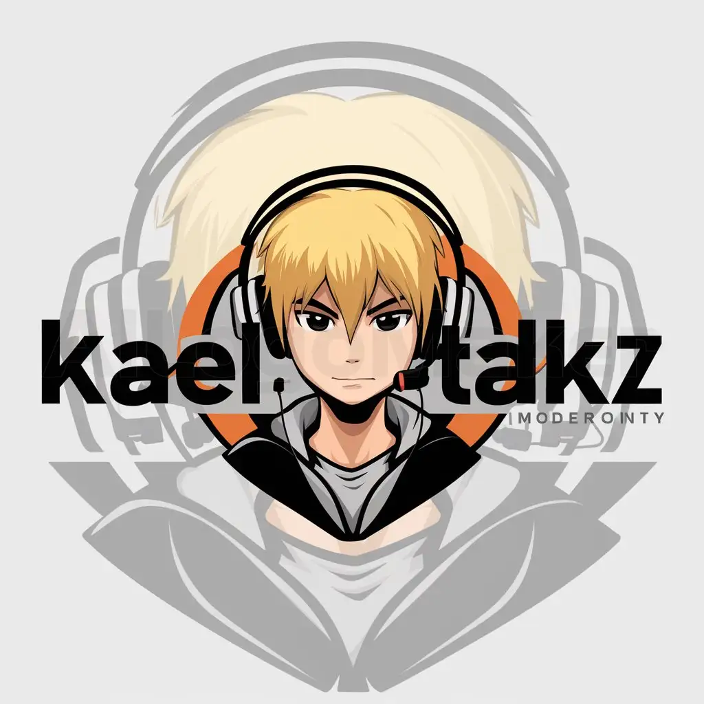 a logo design,with the text "KaelTalkz", main symbol:A blonde boy with headphones on in anime style with the discord logo,Moderate,be used in Internet industry,clear background