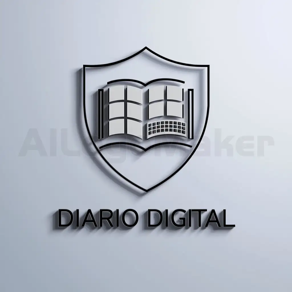a logo design,with the text "Diario Digital", main symbol:a logo design,with the text 'Diario Digital', main symbol:Dentro de un escudo oval, a book open with squared sheets and in one of the book's pages a computer keyboard, Minimalistic, be used in Education industry, clear background,Moderate,be used in Education industry,clear background