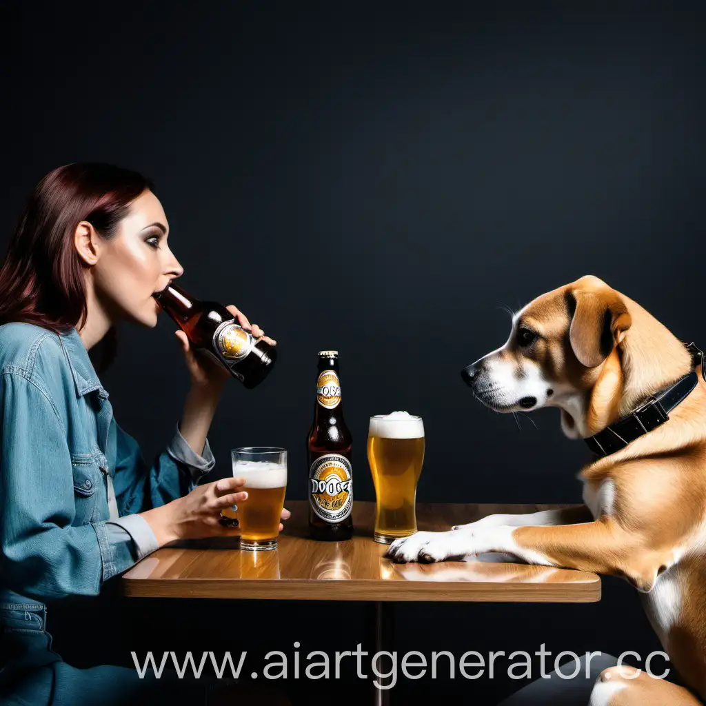 Woman-and-Dog-Enjoying-Beer-Together-at-Table