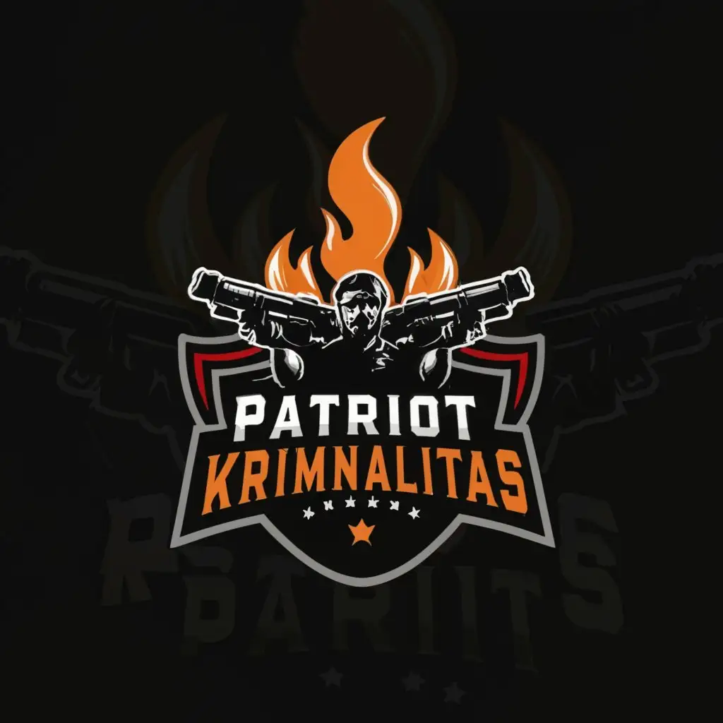 a logo design,with the text "Patriot Kriminalitas", main symbol:Shotgun with fire,Minimalistic,be used in Education industry,clear background