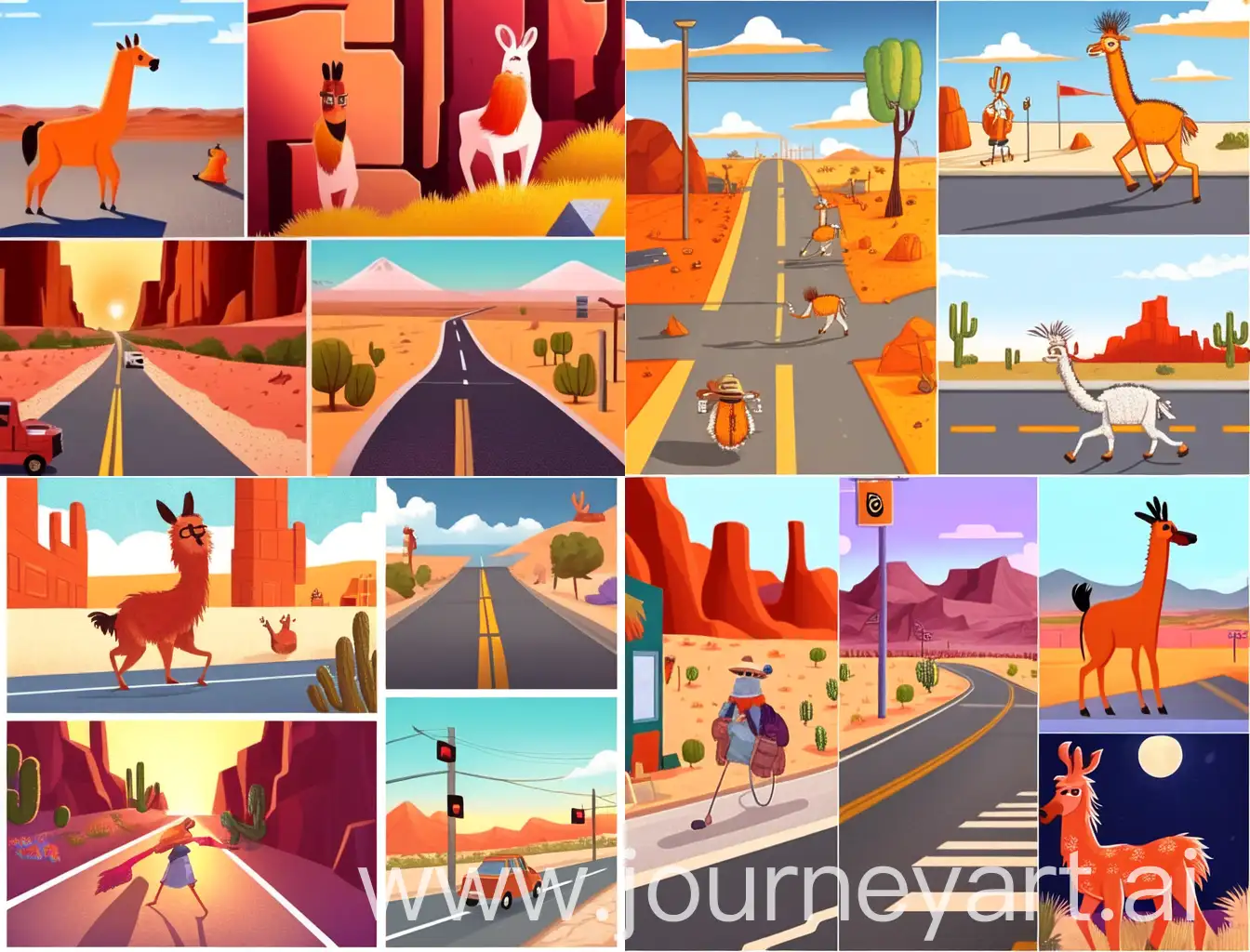 Orange-Llama-Adventures-Across-Various-Urban-and-Rural-Settings