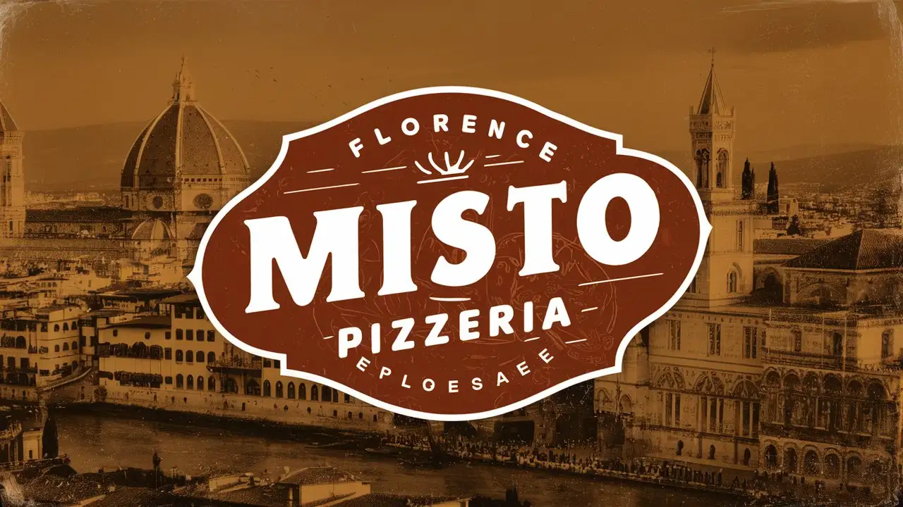 MISTO Pizzeria Logo with Vintage Florence Cityscape Background