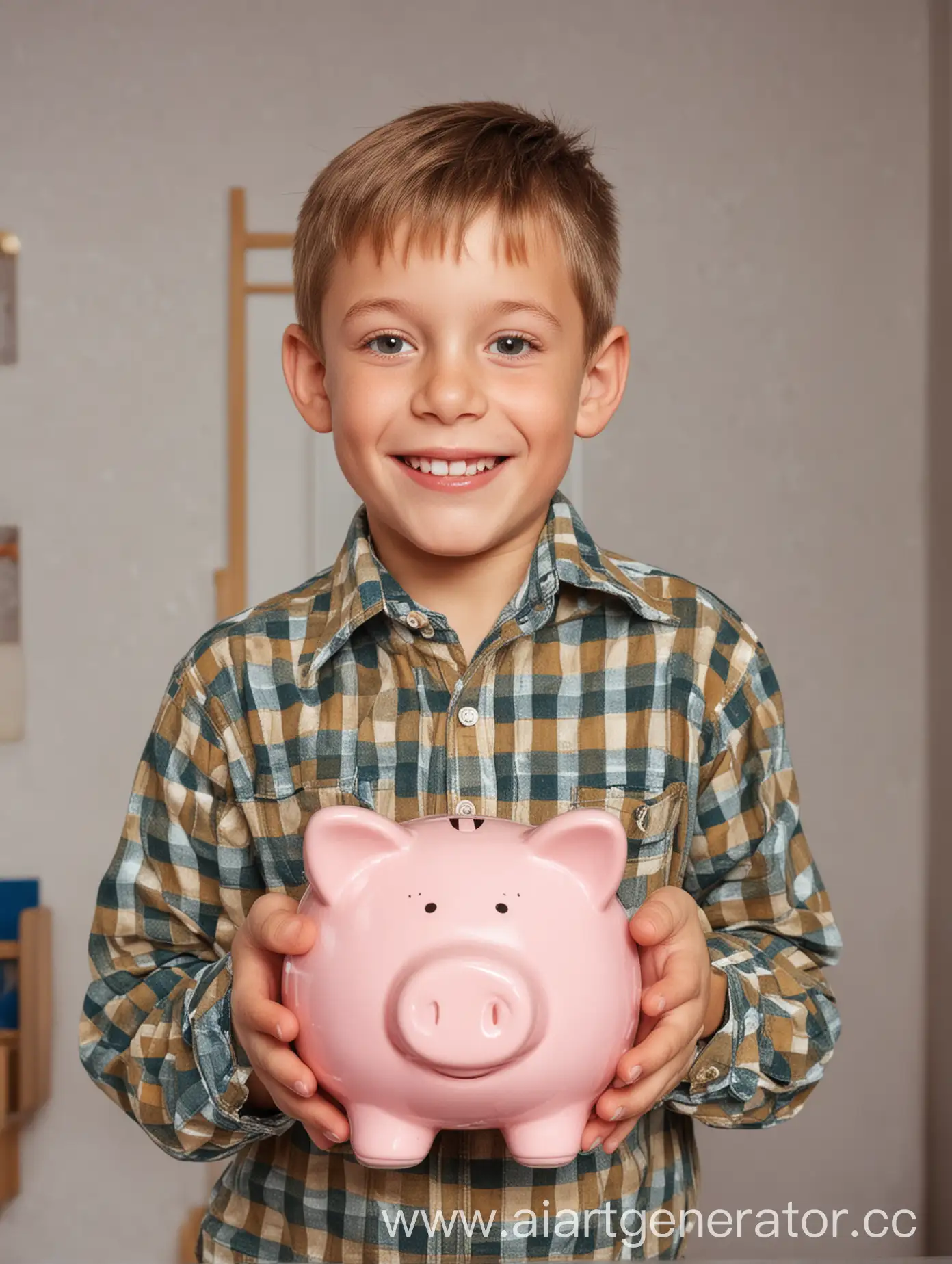 Happy-Schoolboy-Holding-Oval-Piggy-Bank-in-His-Room