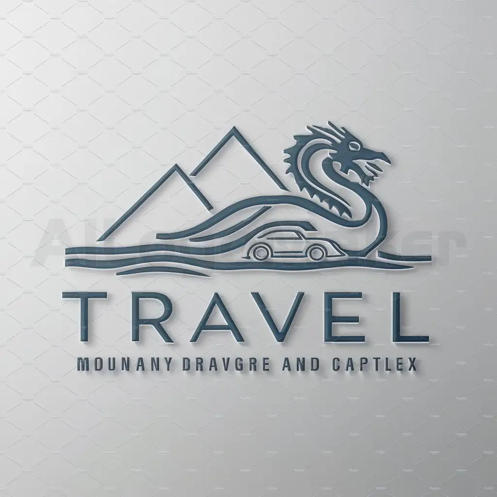 a logo design,with the text "travel", main symbol:mountain, water, dragon, car,complex,be used in Travel industry,clear background