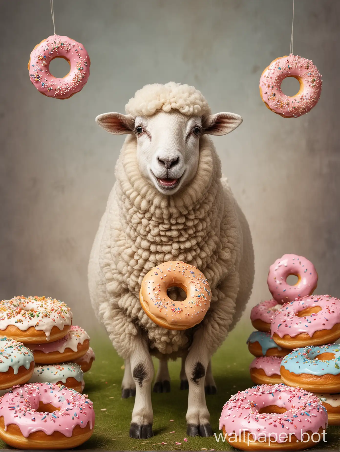 happy sheep with donuts