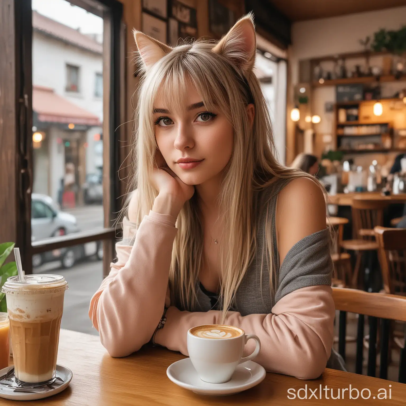 Cat girl in a cafe