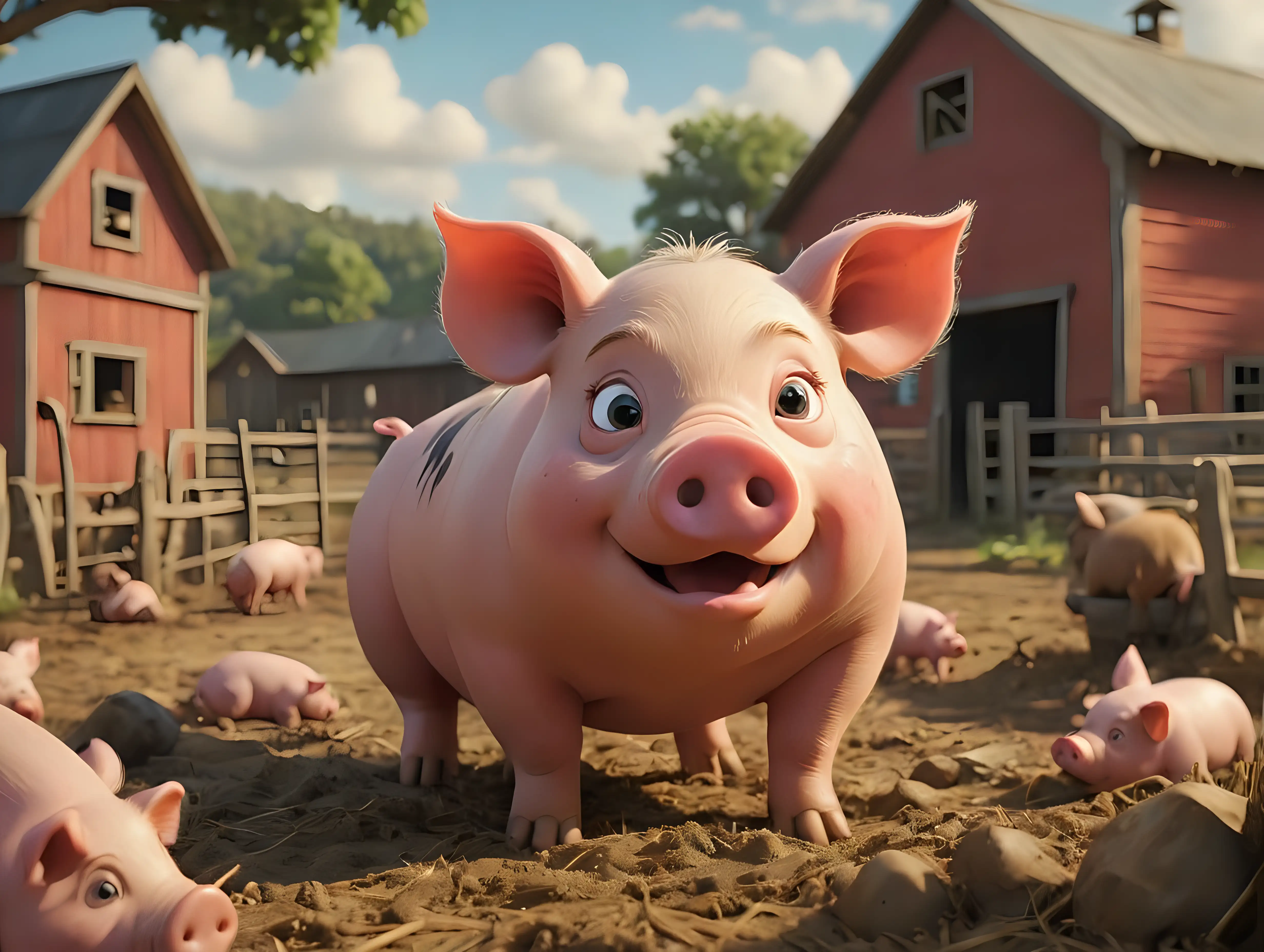 pig, farm background, 3d disney inspire