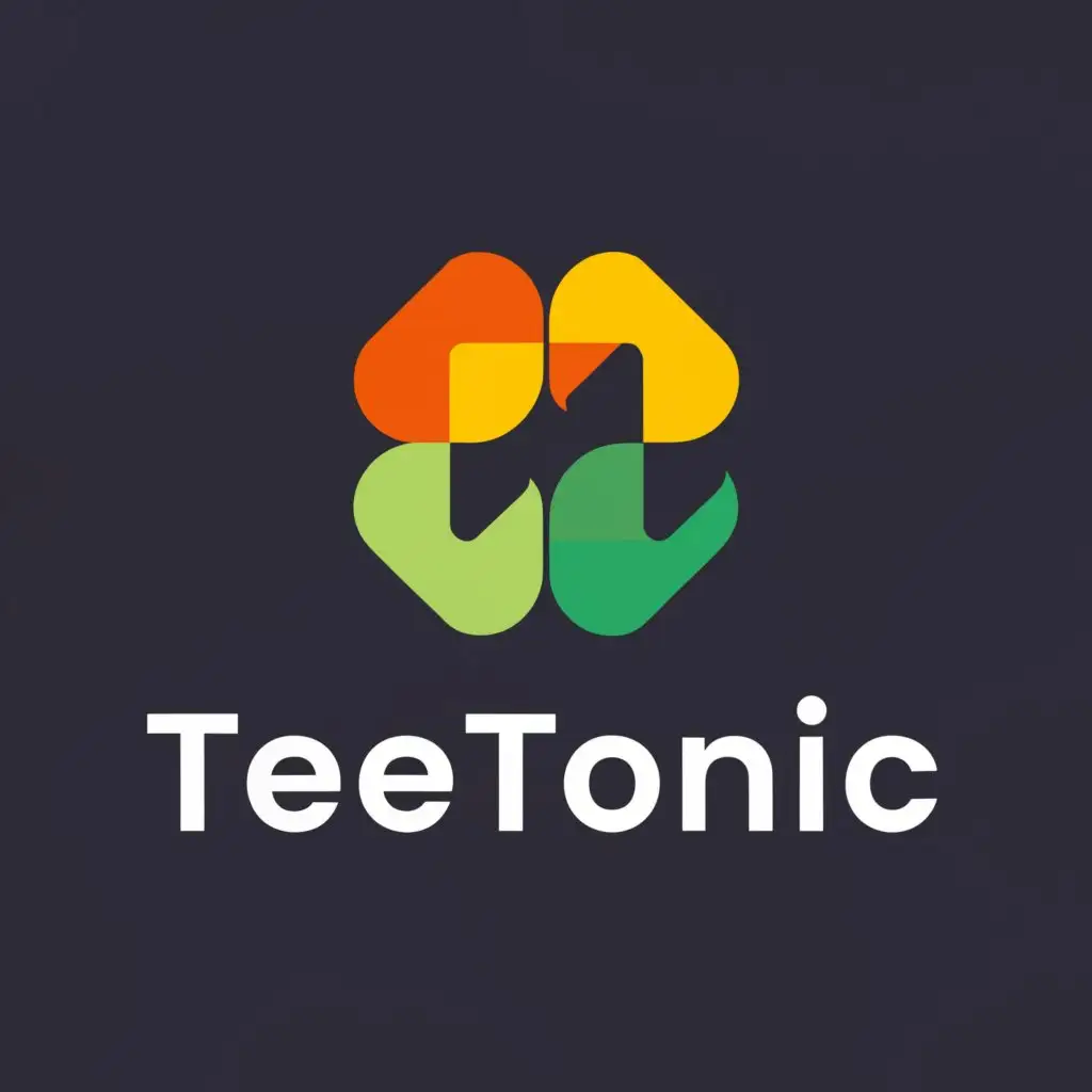 a logo design,with the text "Teetonic", main symbol:imagining a stylized letter "T" with vibrant colors like orange, green, or yellow, intertwined with abstract shapes reminiscent of citrus fruit slices or splashes,Minimalistic,be used in Others industry,clear background