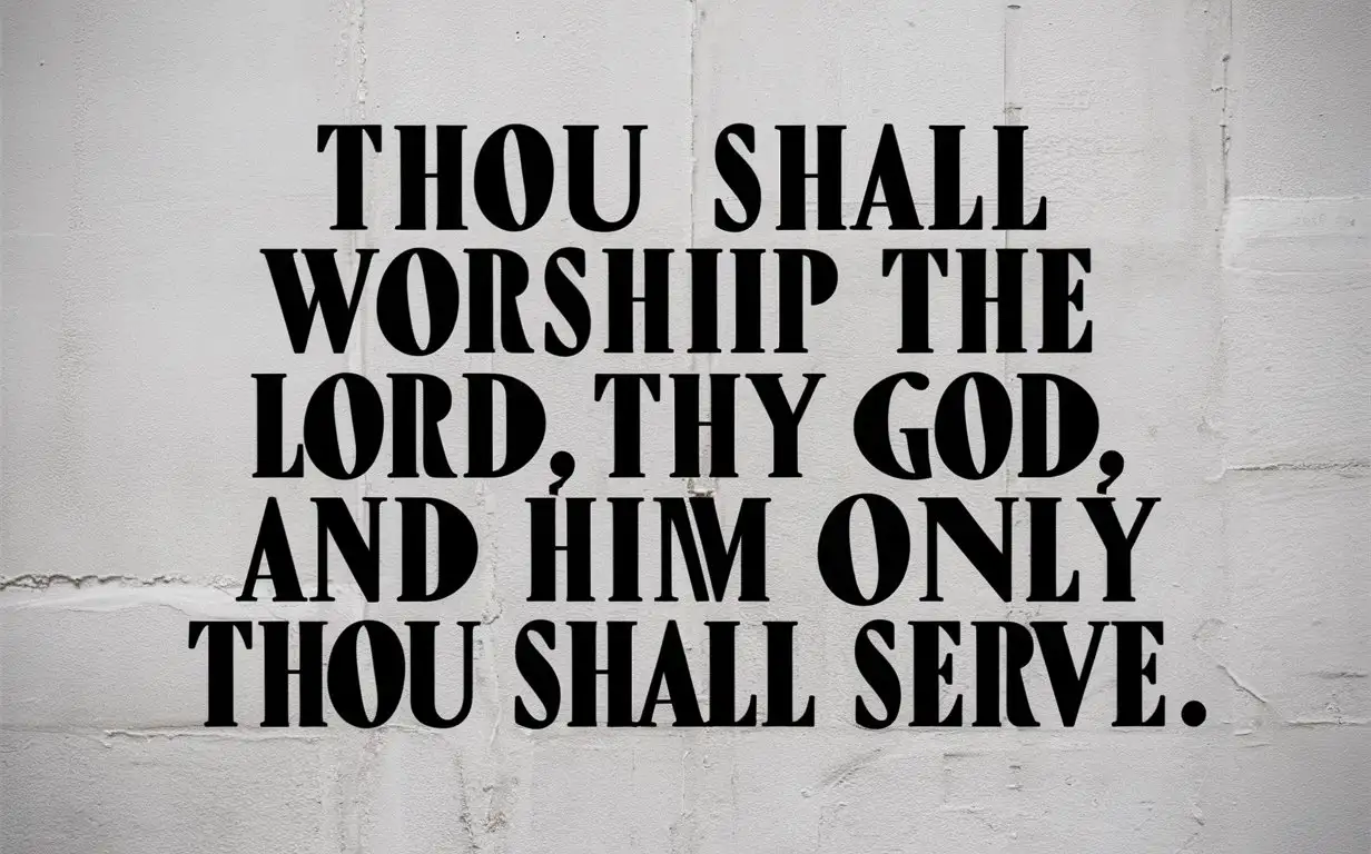 Plain text on white background “Thou shall worship the Lord thy God, and him only thou shall serve”