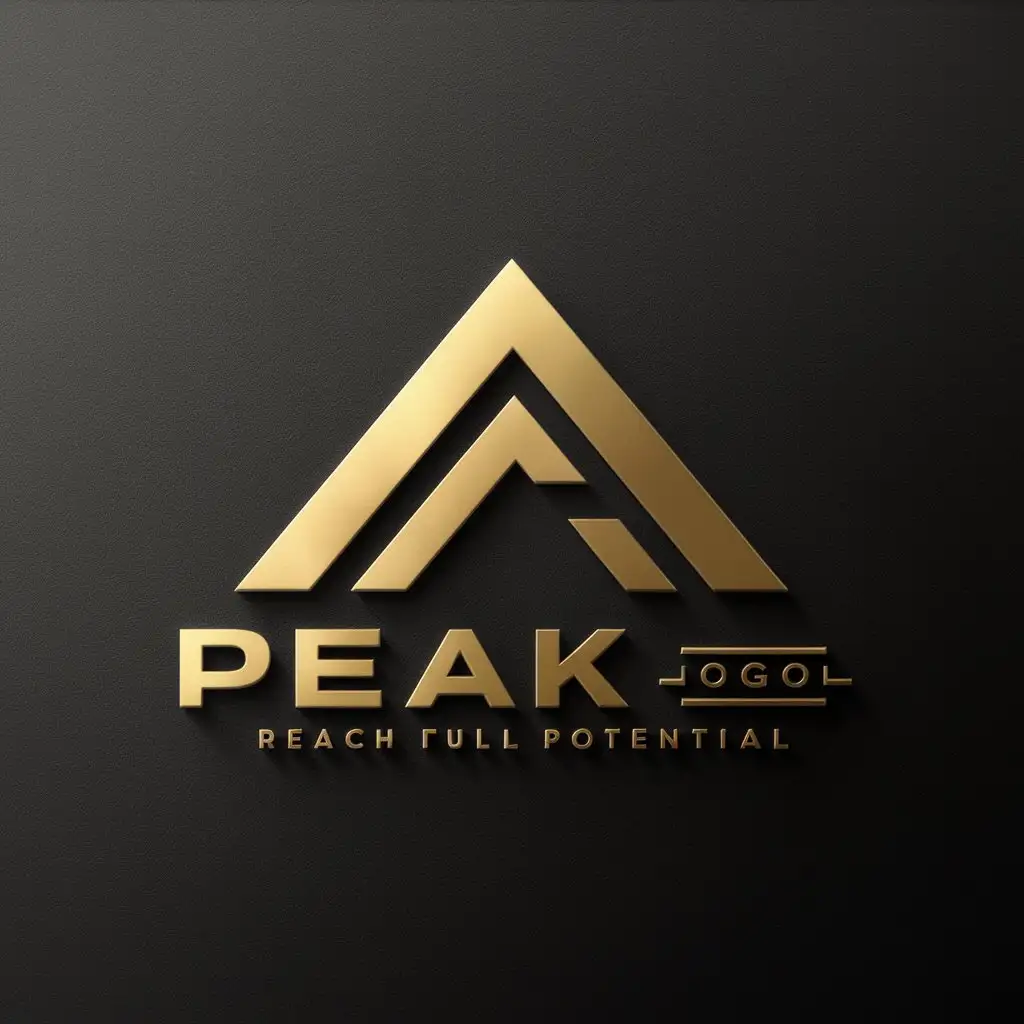 Create a logo featuring a modern and sleek design. Use a gold and black color scheme, with a stylized mountain peak symbolizing the 'peak' aspect.' The design should be bold and inspiring, combining elements of strength and intelligence.