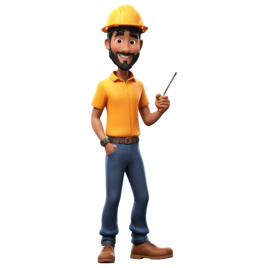 a man cartoon character with construction cap 

