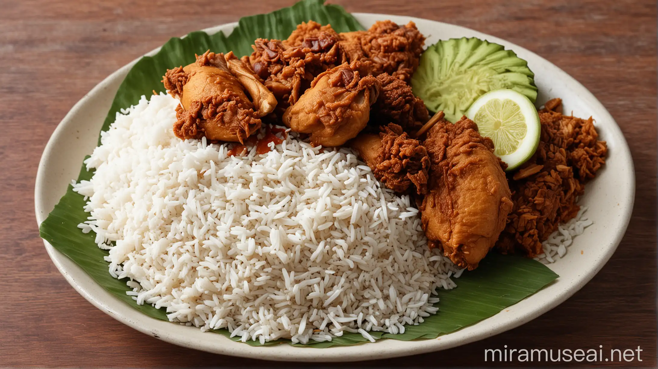 The tasty nasi lemak is made with chicken curry, coconut, rice, and sambal ikan bilis.