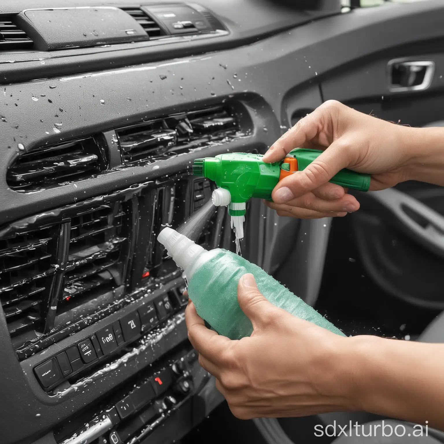 cleaning spray tube inside car A/C