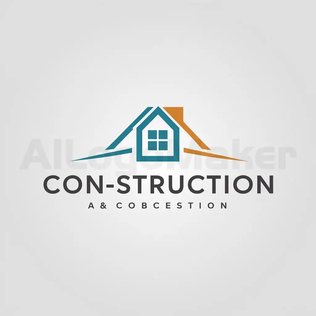 a logo design,with the text "CON-Struction", main symbol:fenster tür haus,Minimalistic,clear background